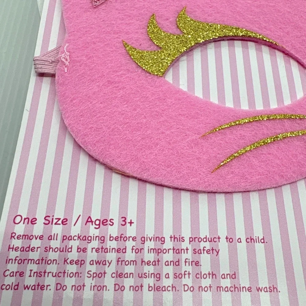 Pink Cat Mask & Gold Star Wand Set - Dress Up, Pretend‎ Play, Halloween Costume